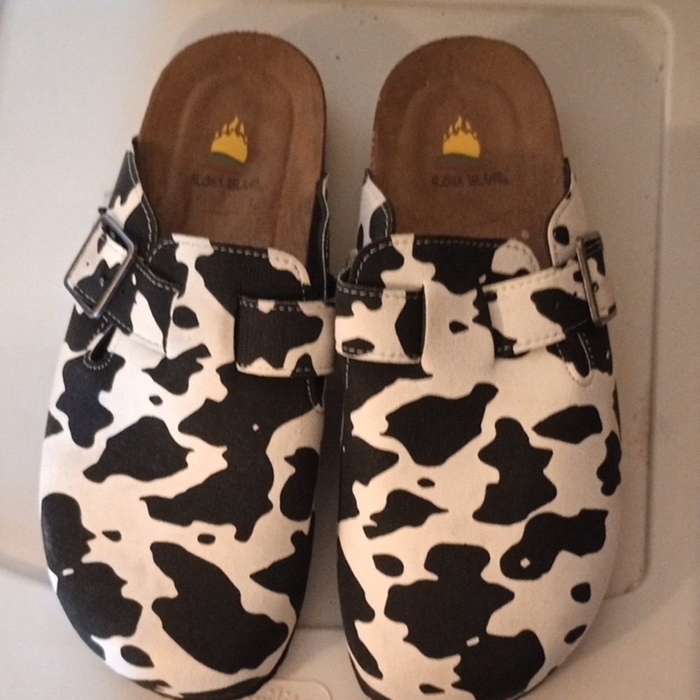 Aloha Island Black and White Cow Print Clogs